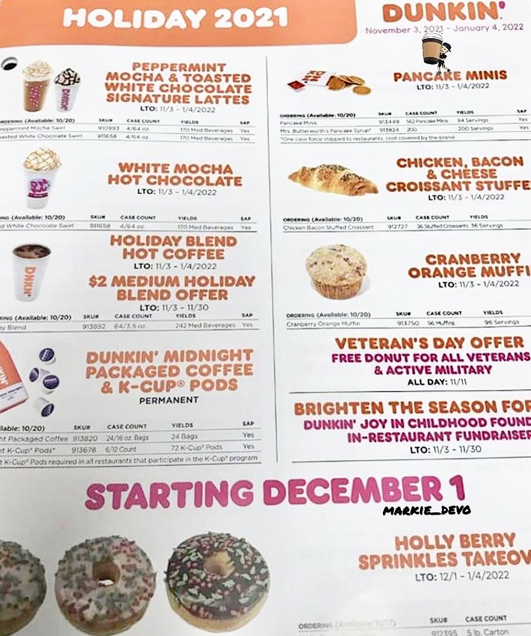 Dunkin Holiday Menu 2021