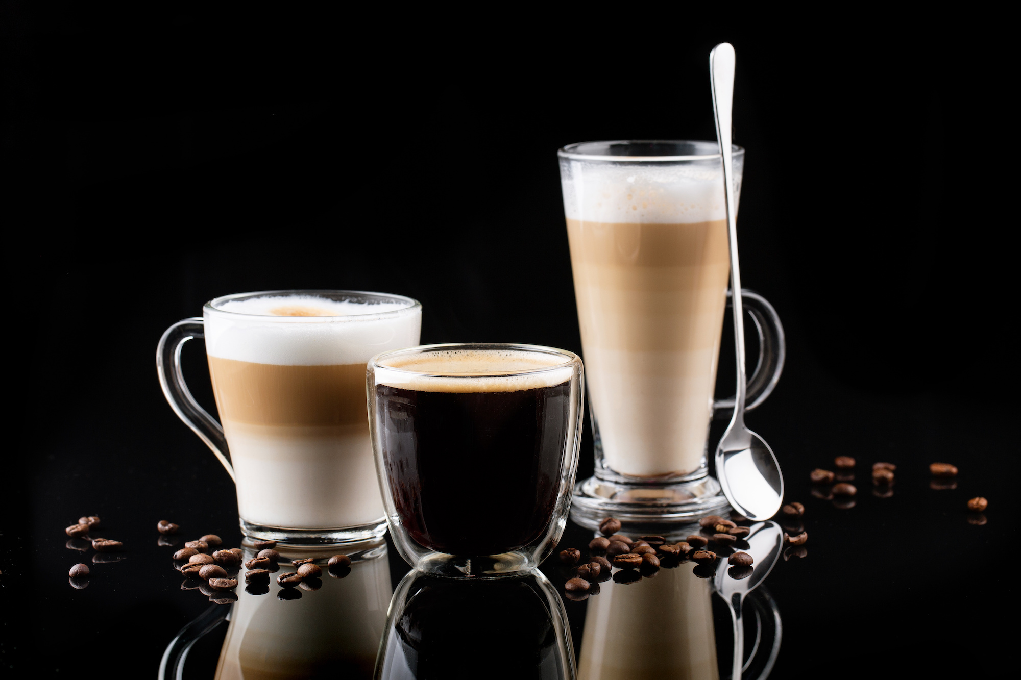 A Cappuccino, Americano, and Macchiato